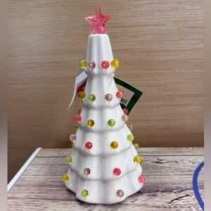 Light Up Ceramic White Christmas Tree with Pastel Ornaments